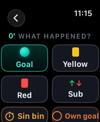 Apple Watch: what happened, goal, yellow, red, sub, sin bin, own goal