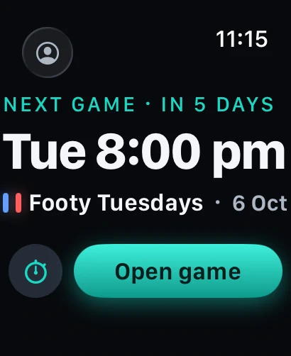 Apple Watch: next game in 5 days, open game